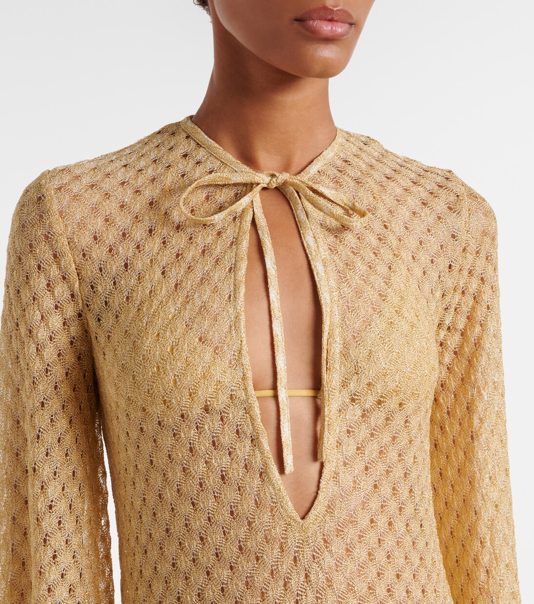 Open-knit tie-neck lamé kaftan  | Missoni