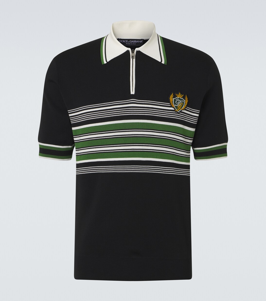 Embroidered striped silk and cotton polo shirt | Dolce&Gabbana