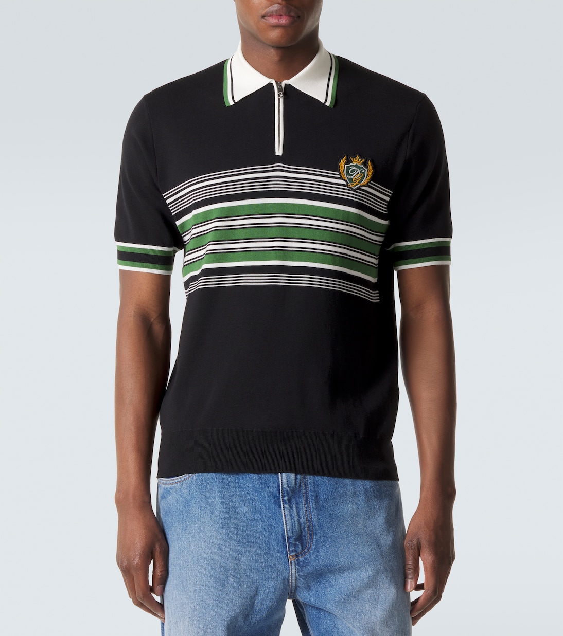 Embroidered striped silk and cotton polo shirt | Dolce&Gabbana