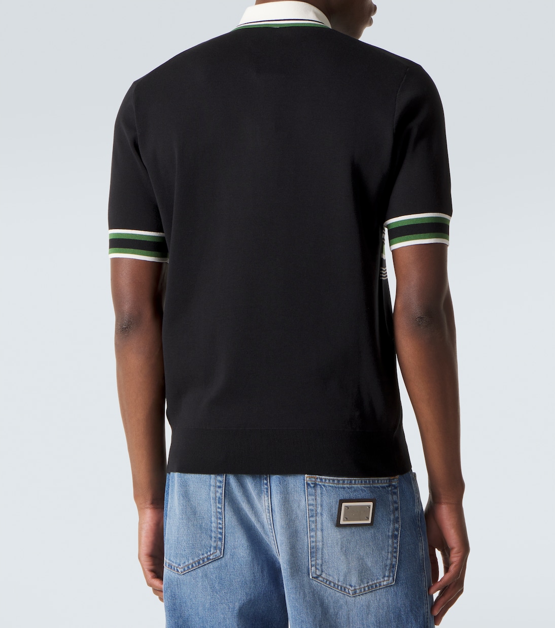 Embroidered striped silk and cotton polo shirt | Dolce&Gabbana