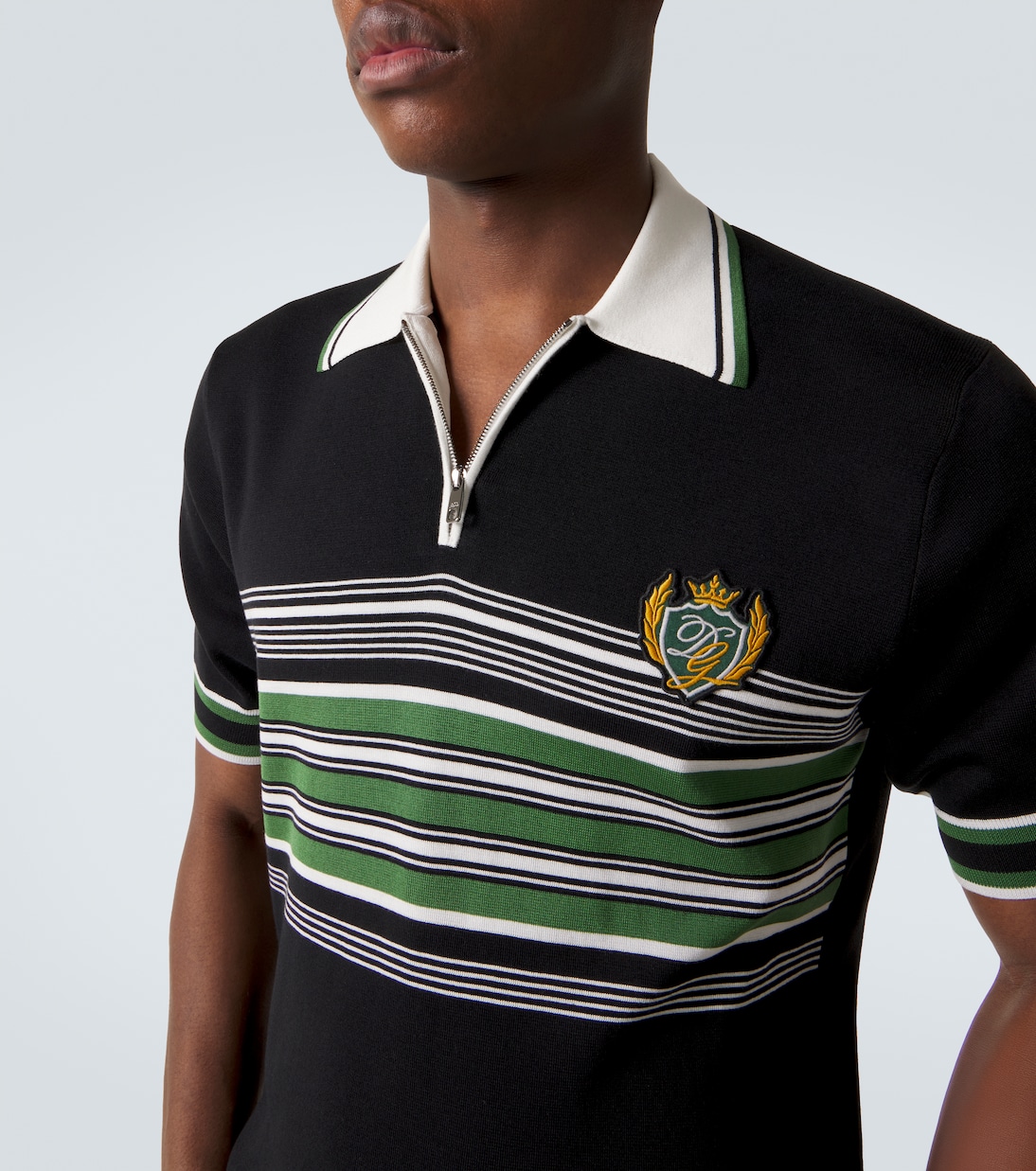 Embroidered striped silk and cotton polo shirt | Dolce&Gabbana