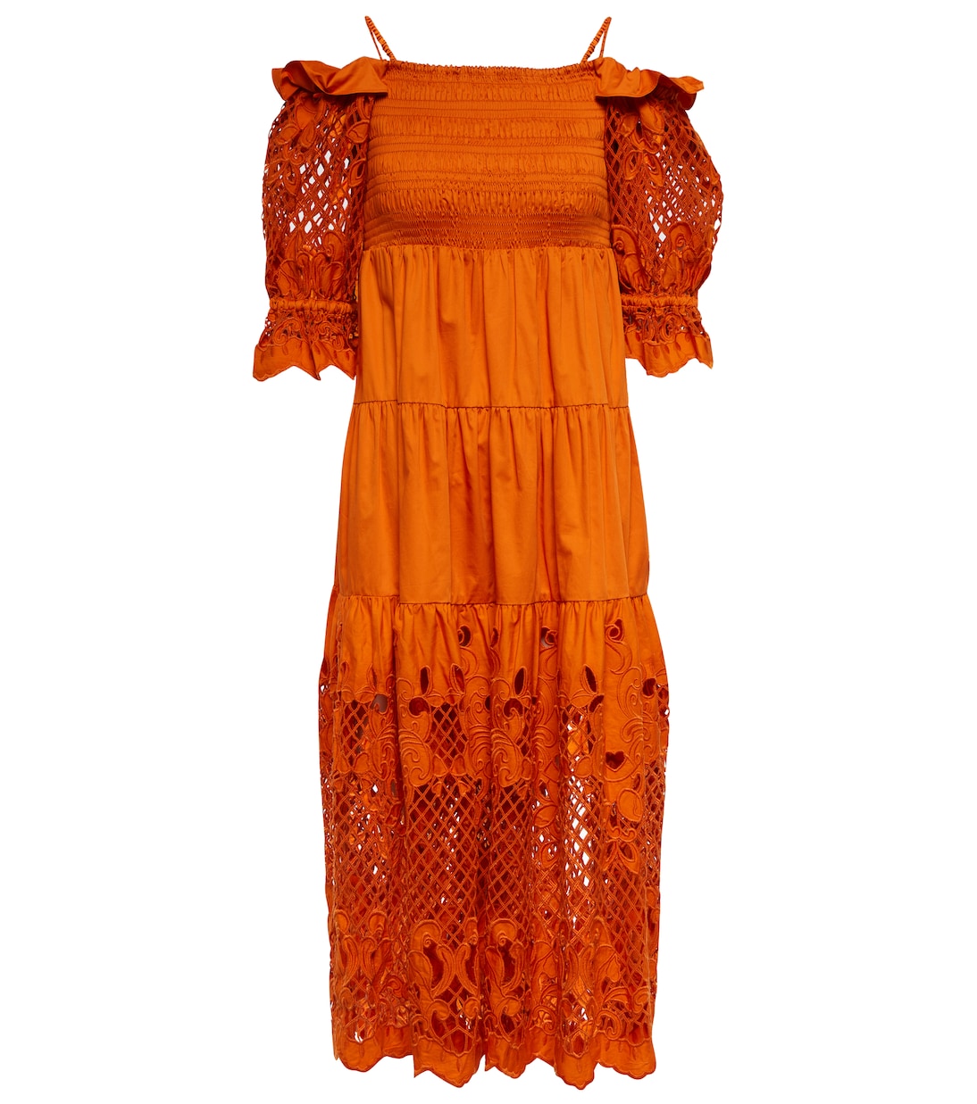 Embroidered cotton poplin midi dress | Self-Portrait