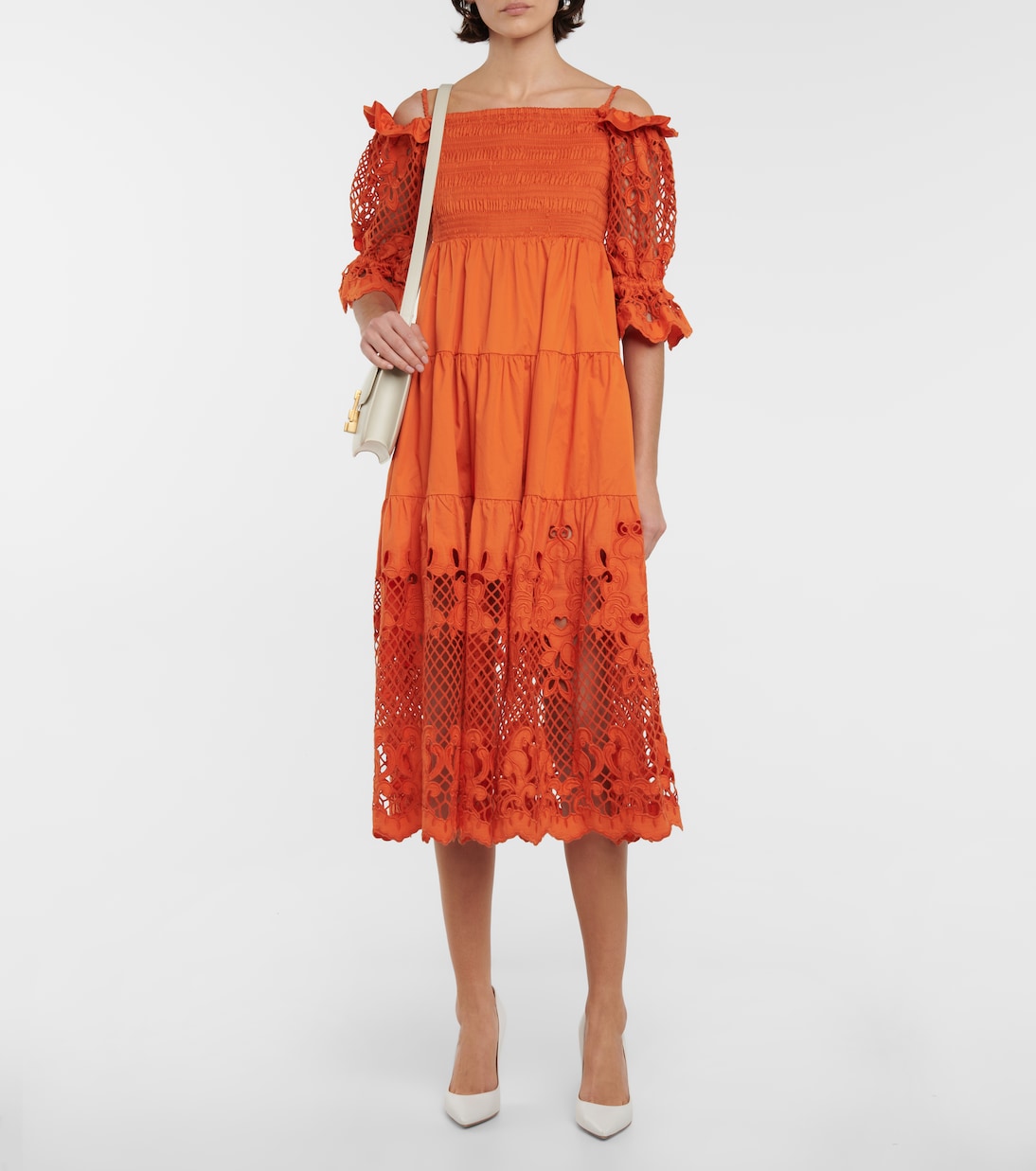 Embroidered cotton poplin midi dress | Self-Portrait
