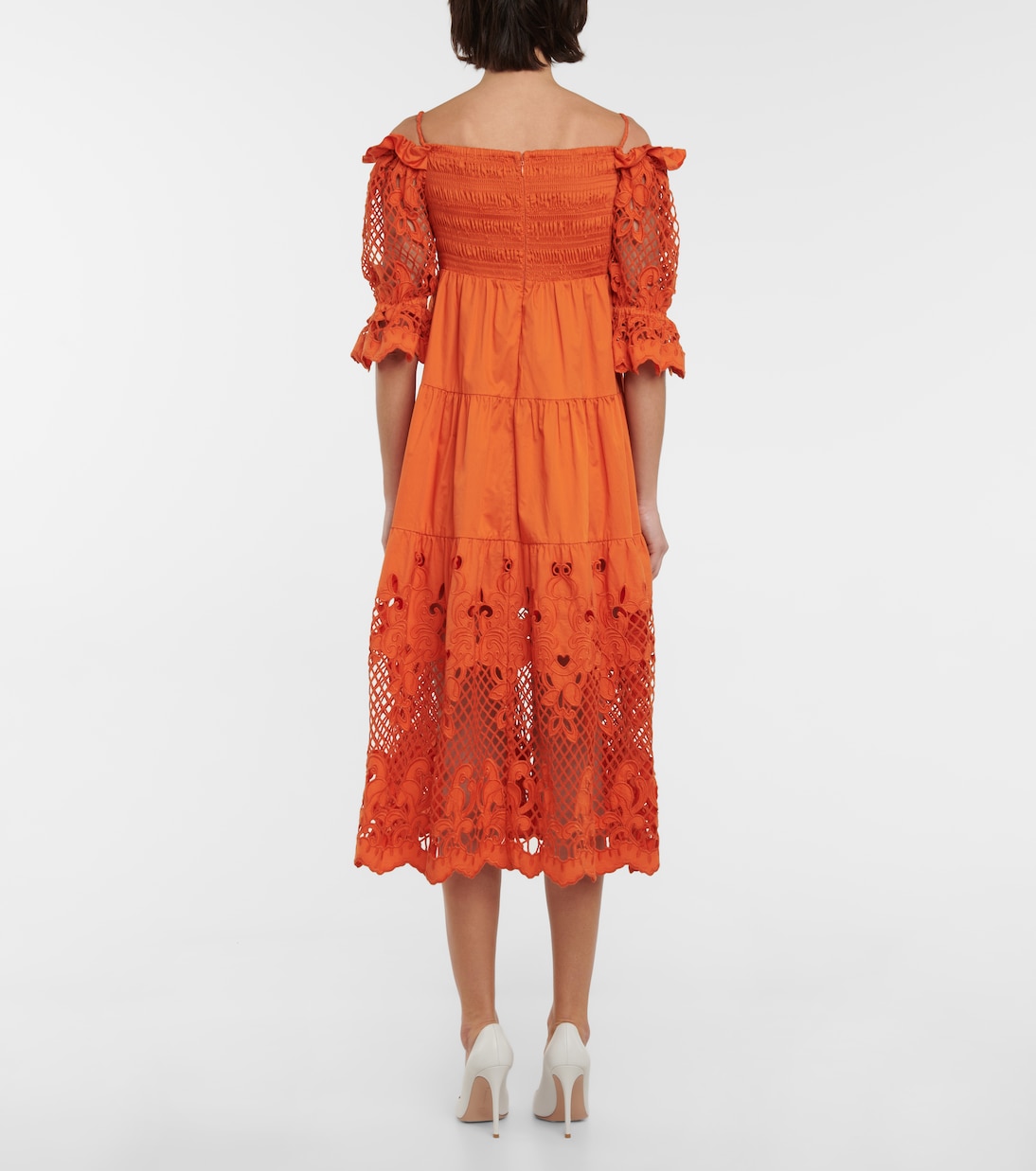 Embroidered cotton poplin midi dress | Self-Portrait