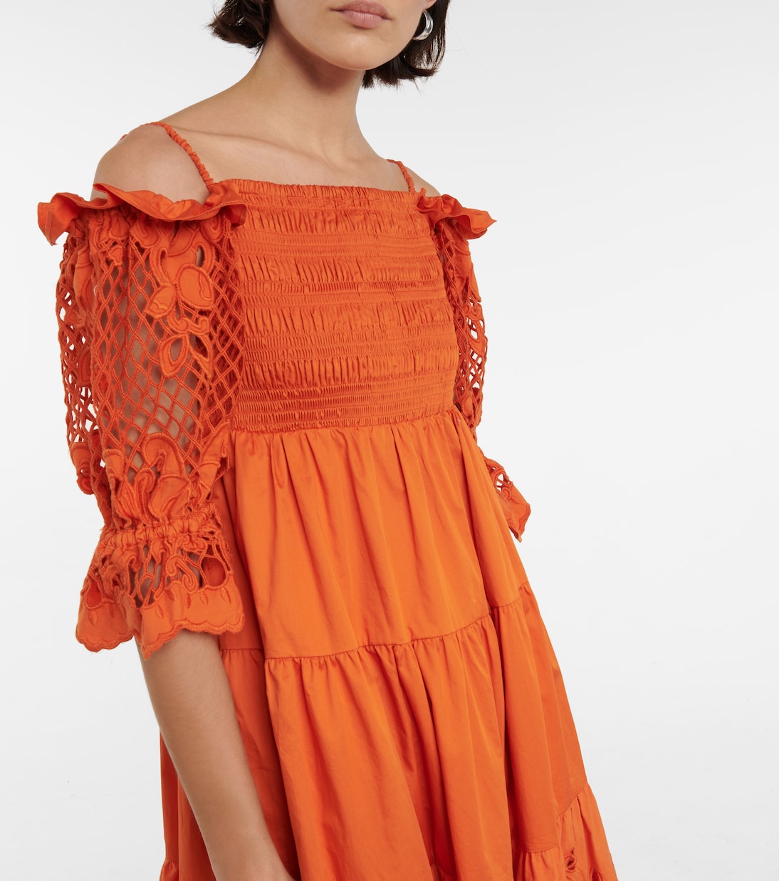 Embroidered cotton poplin midi dress | Self-Portrait