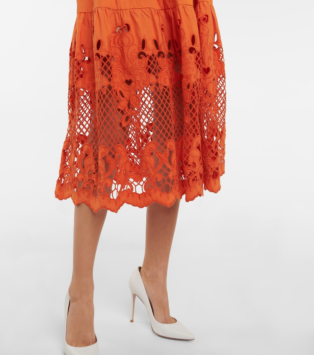 Embroidered cotton poplin midi dress | Self-Portrait