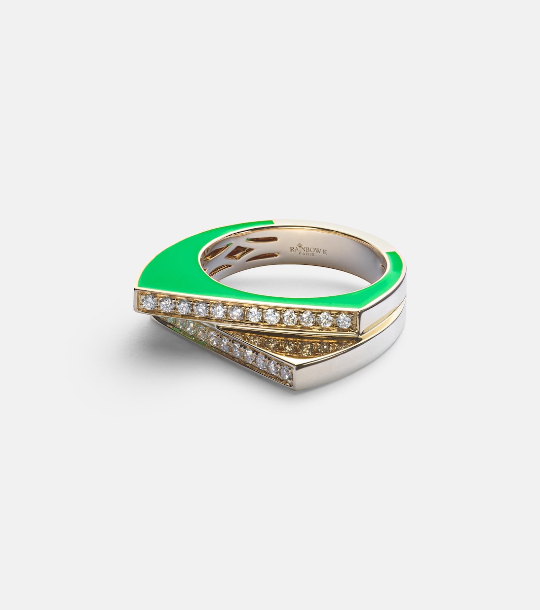 Bague Handcuff en or 14 ct, émail et diamants | Rainbow K
