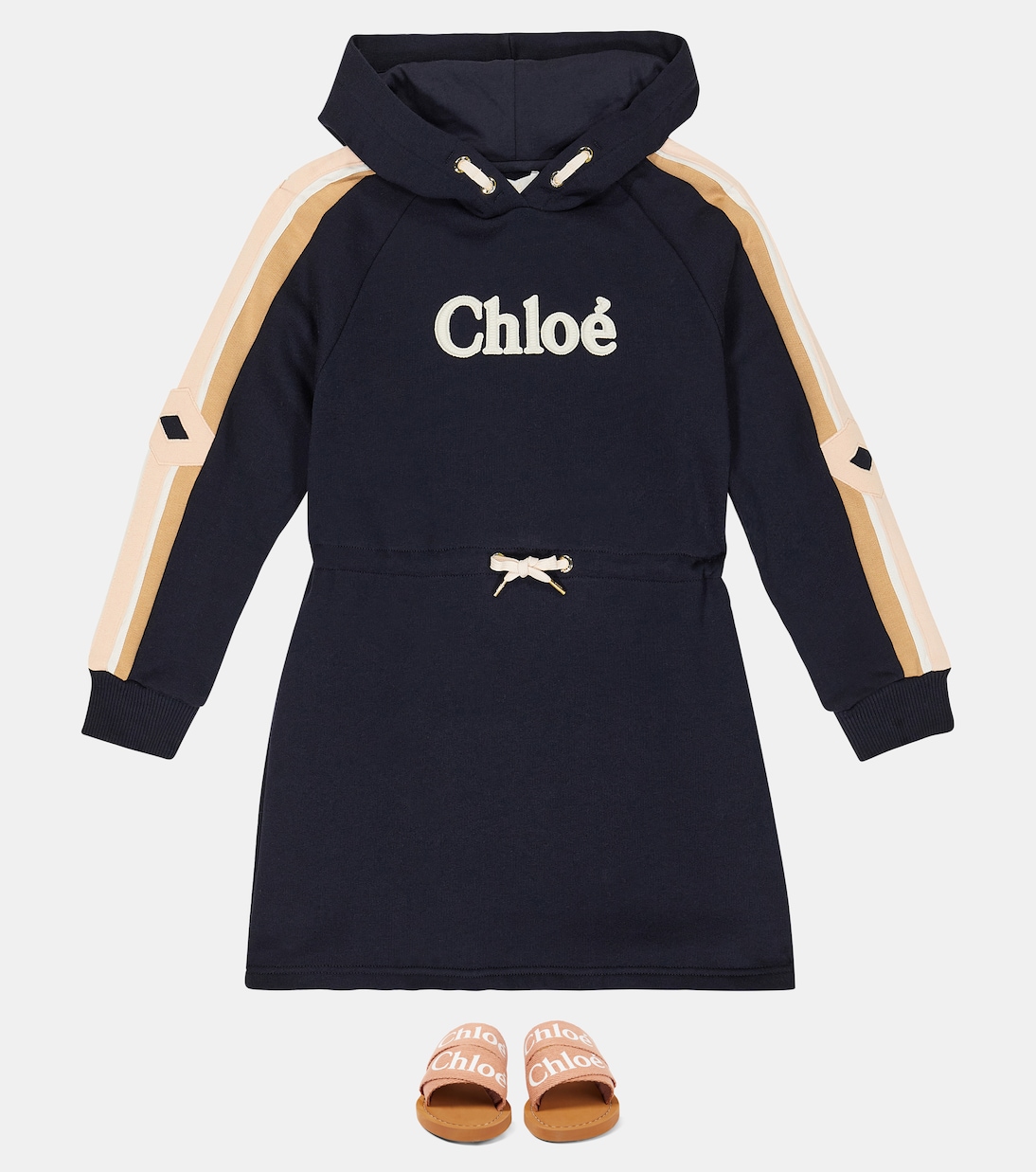 Robe à capuche en coton à logo | Chloé Kids