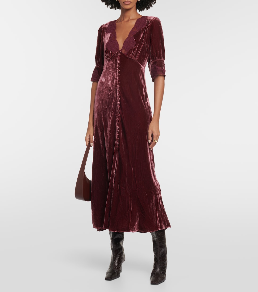 Lace-trimmed velvet midi dress | Rixo