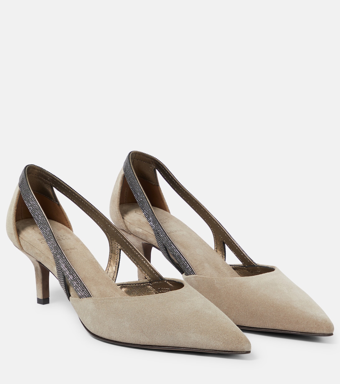 Verzierte Slingback-Pumps aus Veloursleder | Brunello Cucinelli