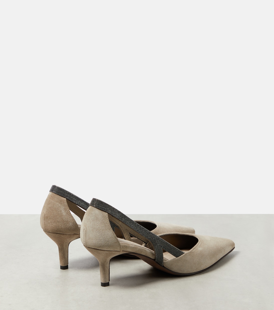 Verzierte Slingback-Pumps aus Veloursleder | Brunello Cucinelli