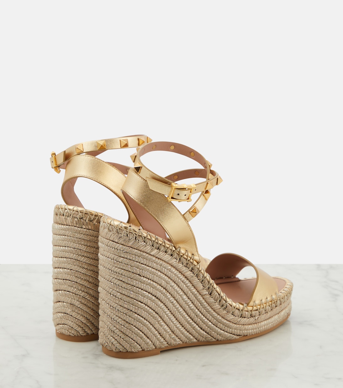 Rockstud metallic leather wedge sandals | Valentino Garavani