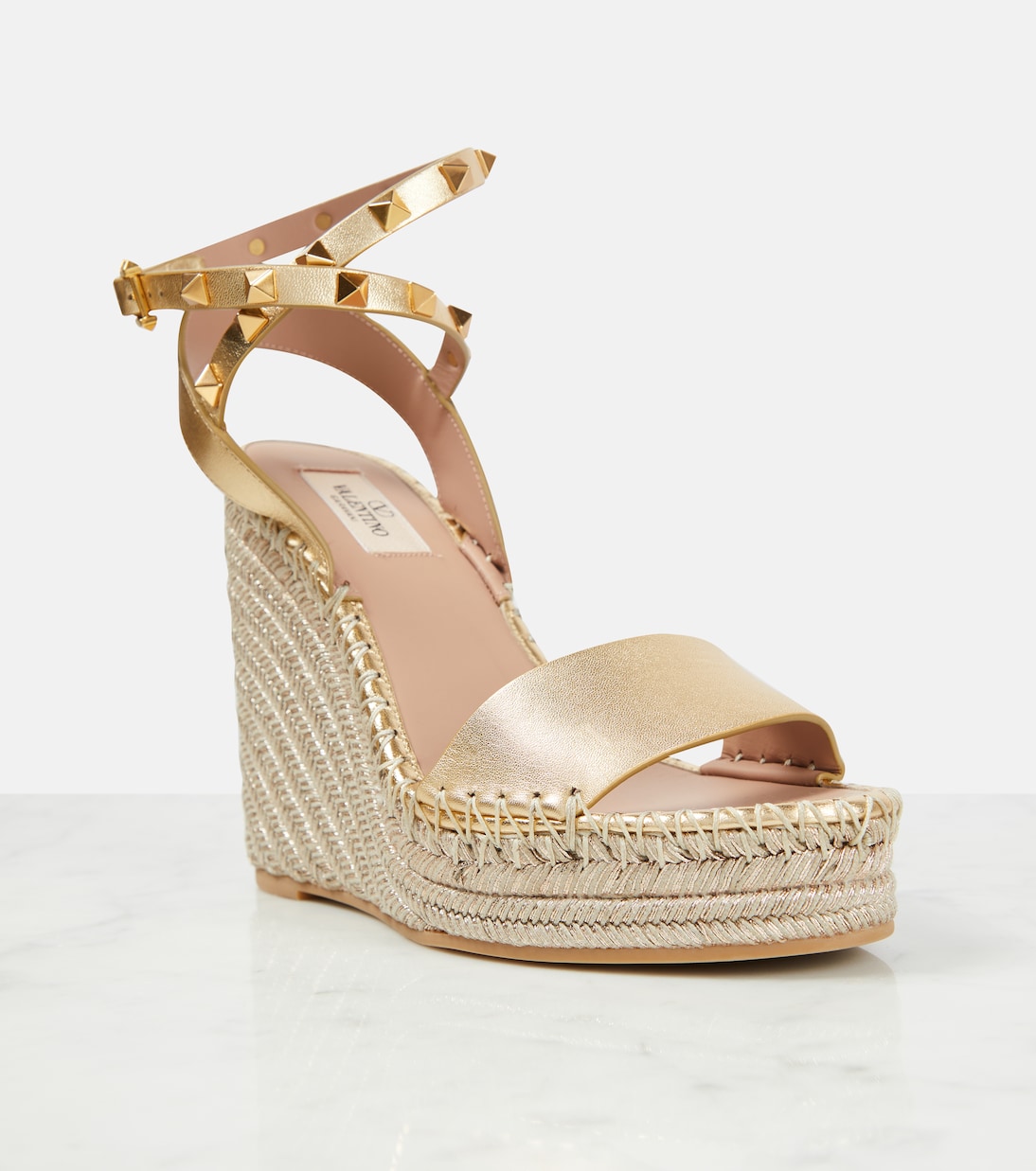 Rockstud metallic leather wedge sandals | Valentino Garavani