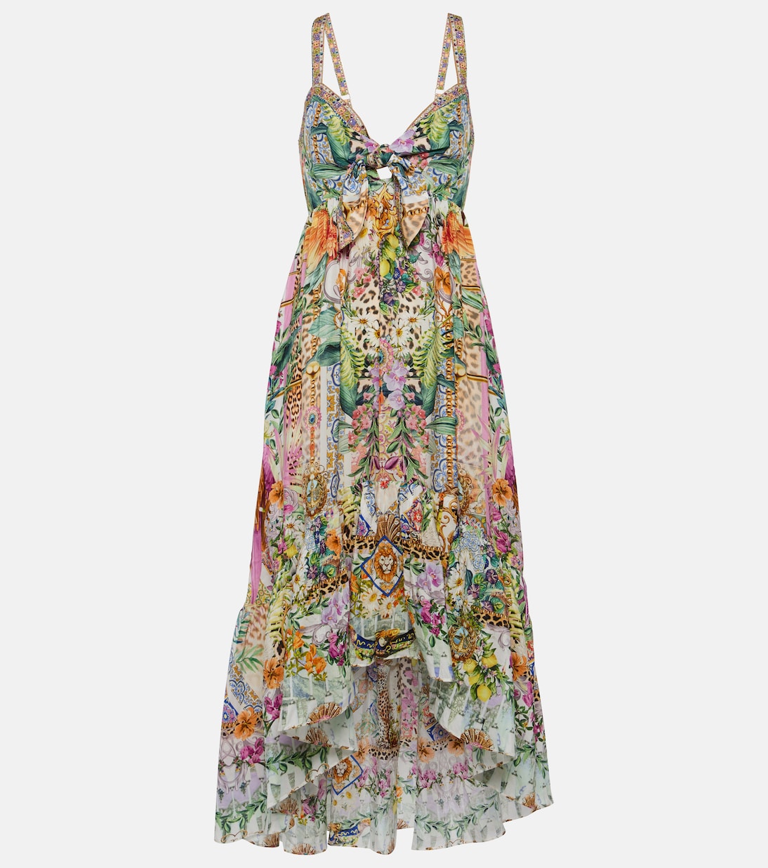 Vestido midi asimétrico de seda estampado | Camilla
