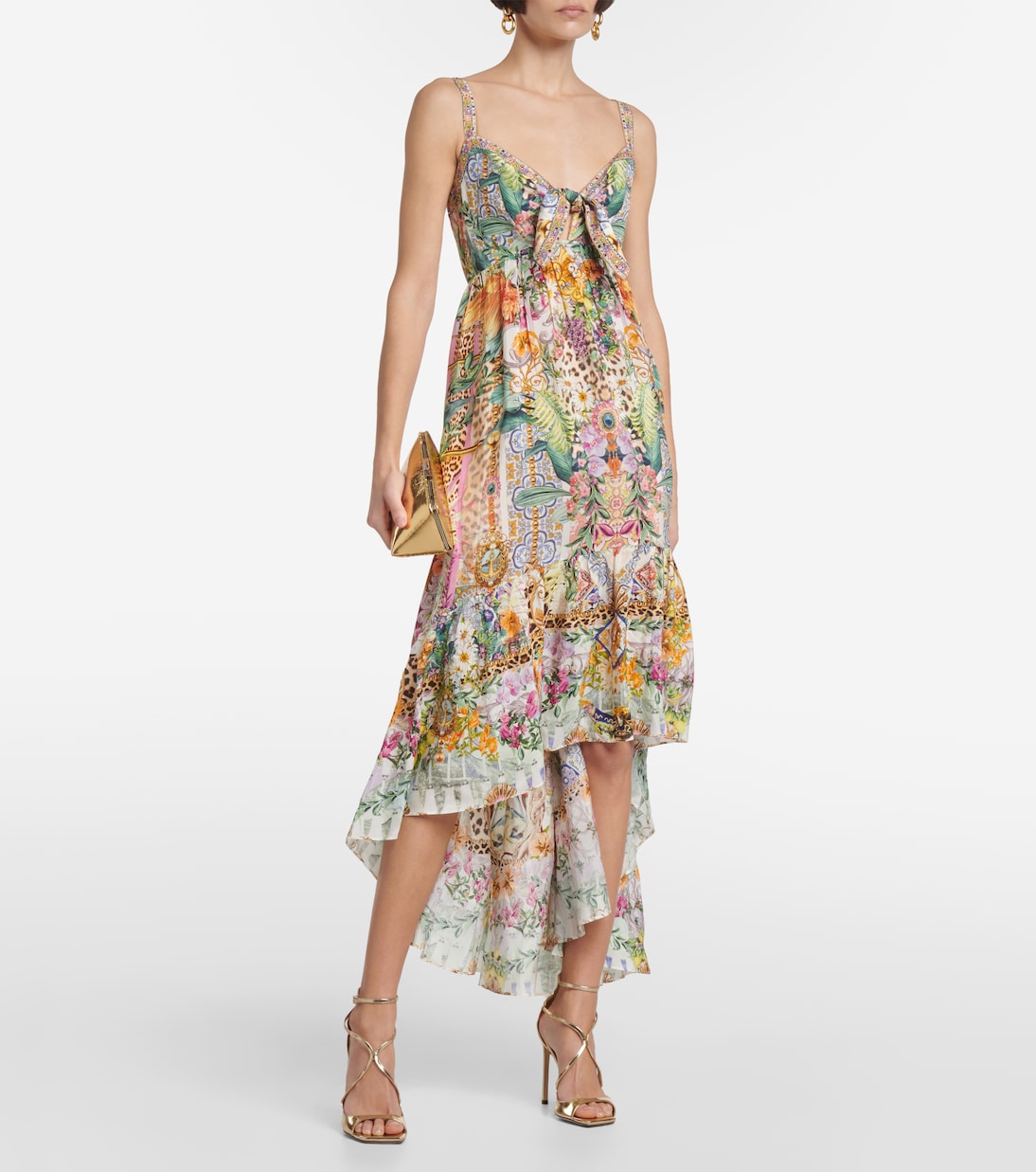 Vestido midi asimétrico de seda estampado | Camilla