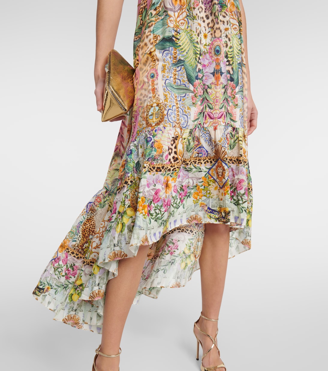 Vestido midi asimétrico de seda estampado | Camilla