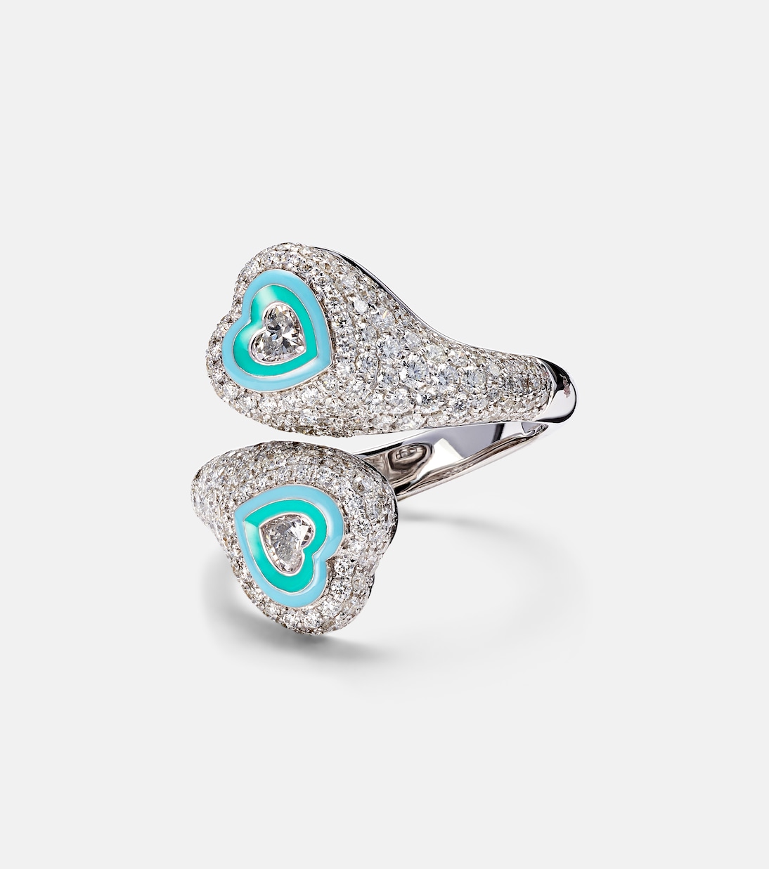 Anello per mignolo Gemini Heart in oro bianco 18kt con diamanti | Kamyen
