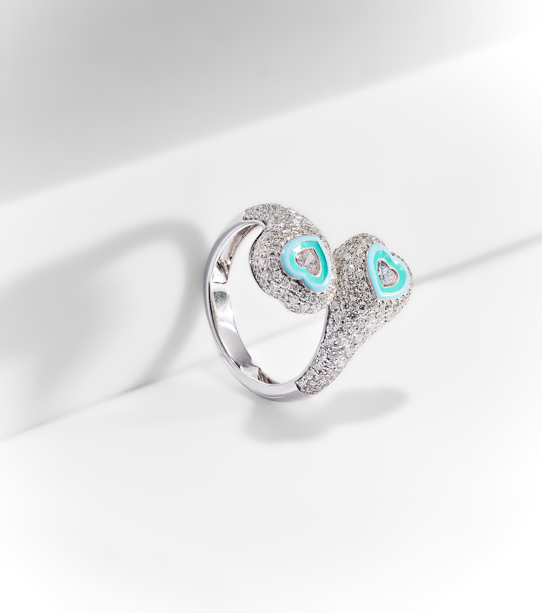 Anello per mignolo Gemini Heart in oro bianco 18kt con diamanti | Kamyen