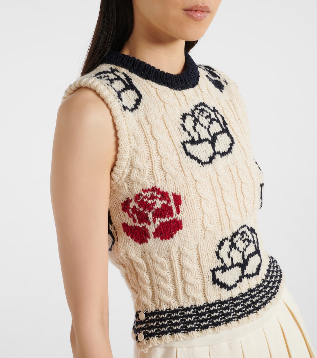 Chaleco de lana y mohair floral | Thom Browne