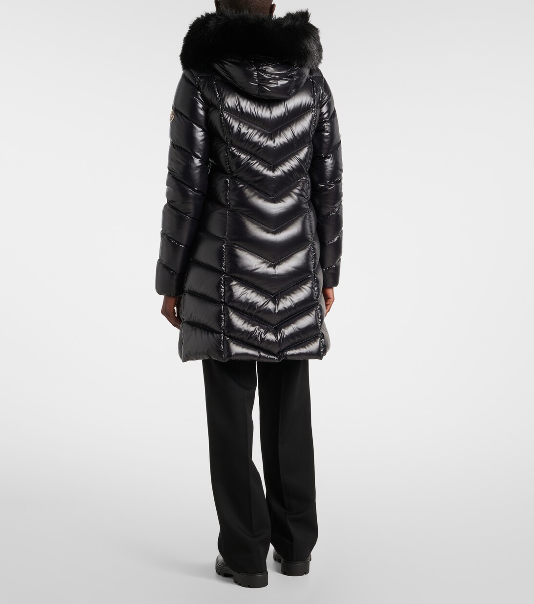 Moncler black down & fur fulmarus coat on sale