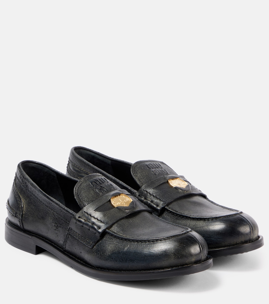 Scarpe in pelle Miu Miu stile penny loafer per giovani alla moda