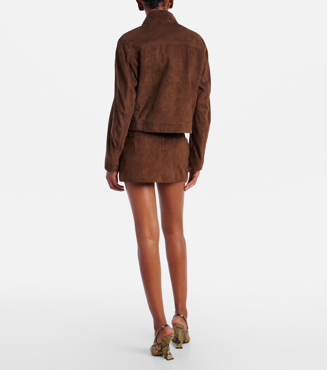 Veste bomber Brunette raccourcie en daim | Nour Hammour