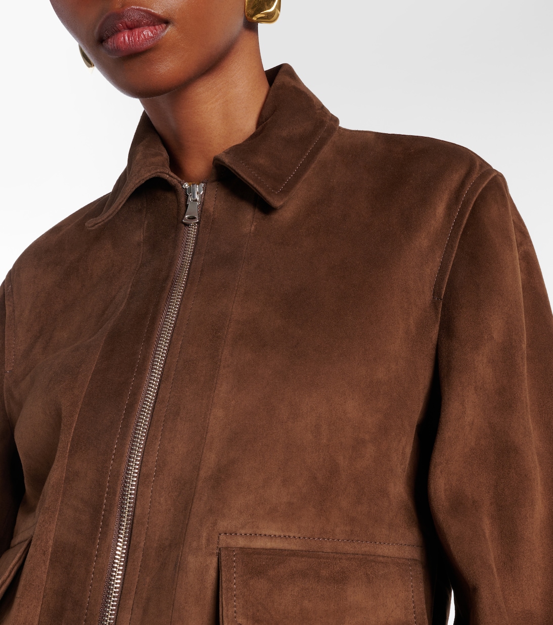 Veste bomber Brunette raccourcie en daim | Nour Hammour