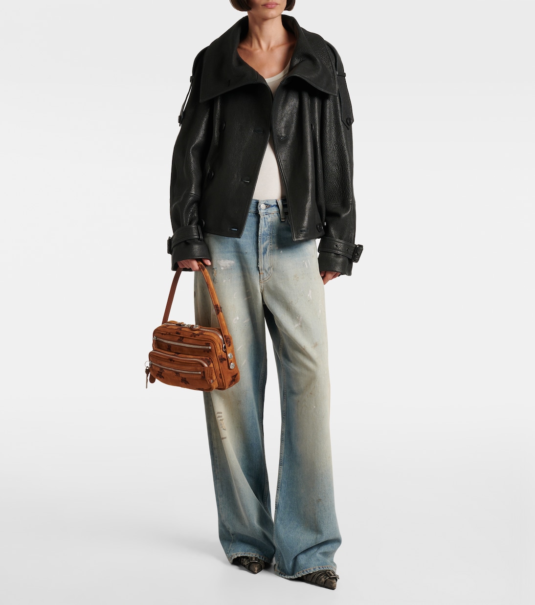 Double-breasted leather jacket | Acne Studios