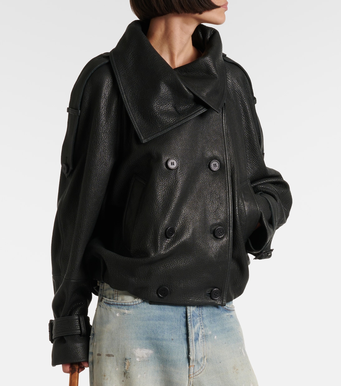 Double-breasted leather jacket | Acne Studios