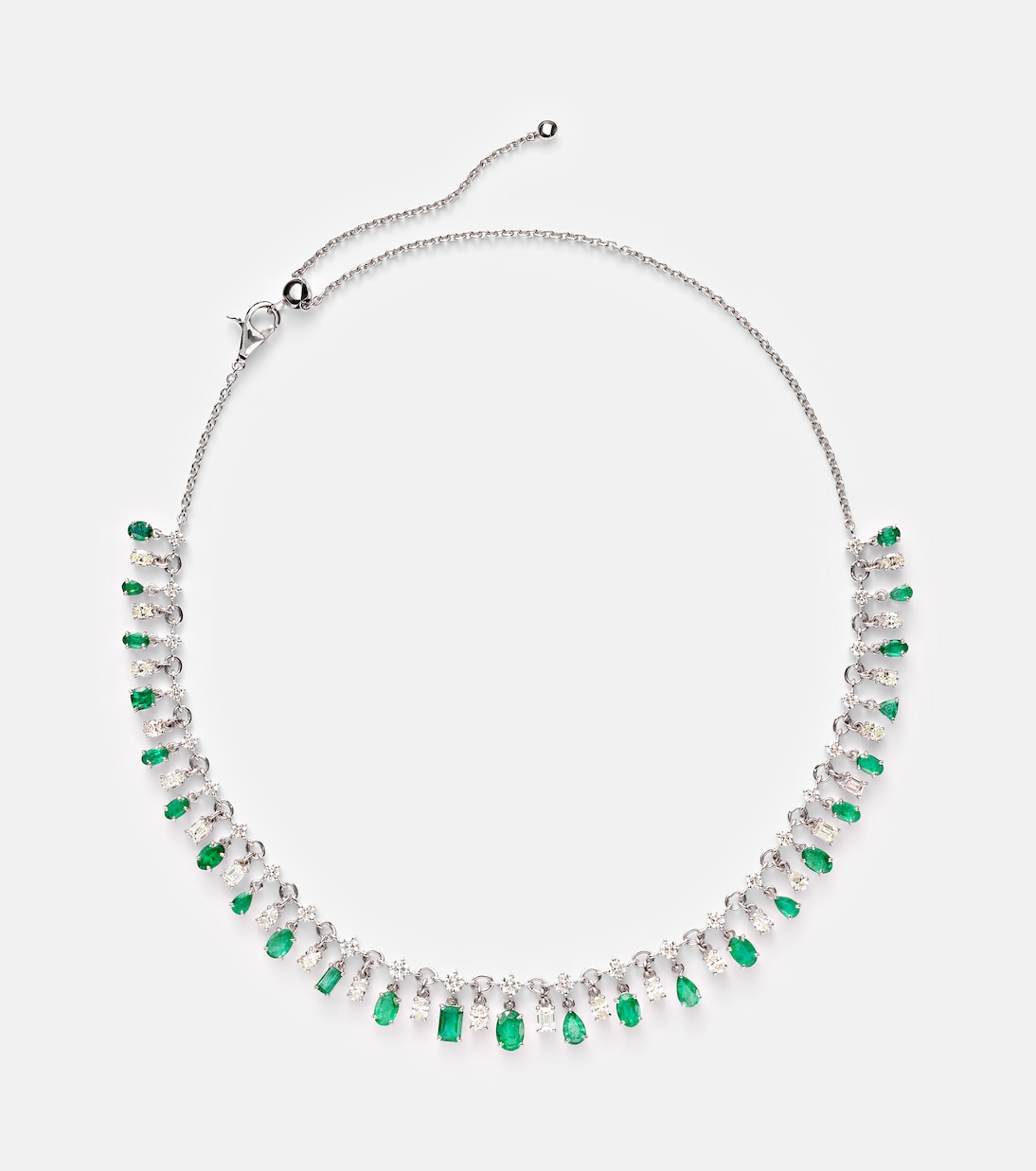 Halskette aus 18kt Weißgold mit Diamanten und Smaragden | Kamyen