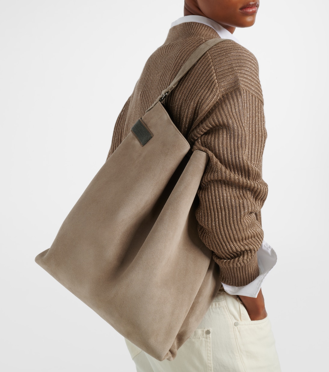 Essence Monili Large suede tote bag | Brunello Cucinelli