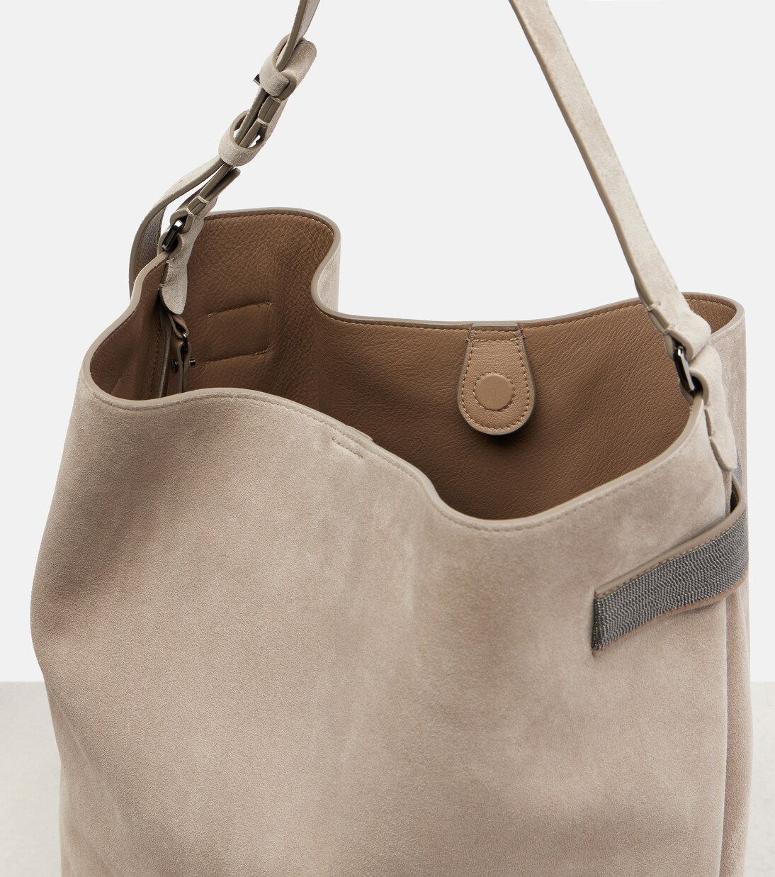 Essence Monili Large suede tote bag | Brunello Cucinelli