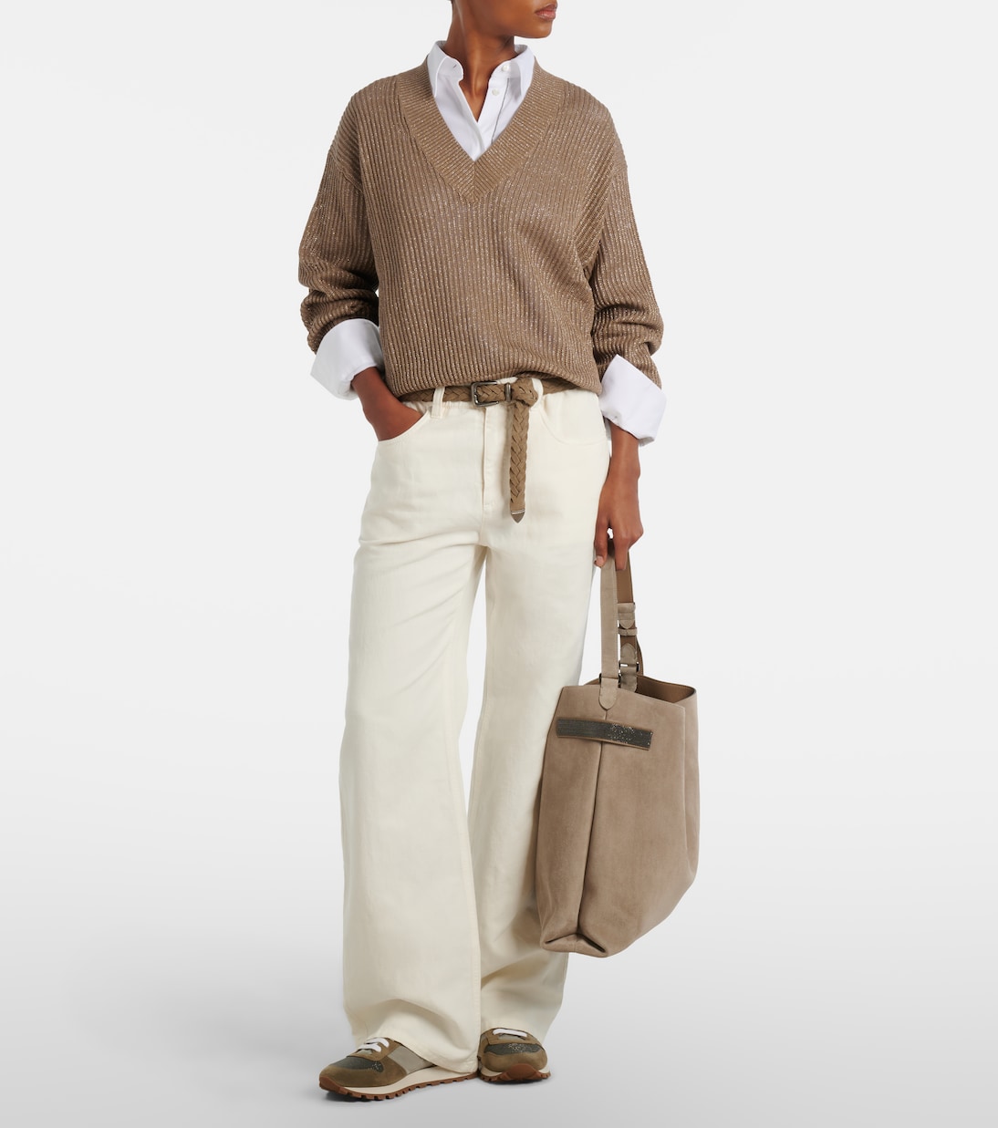 Essence Monili Large suede tote bag | Brunello Cucinelli