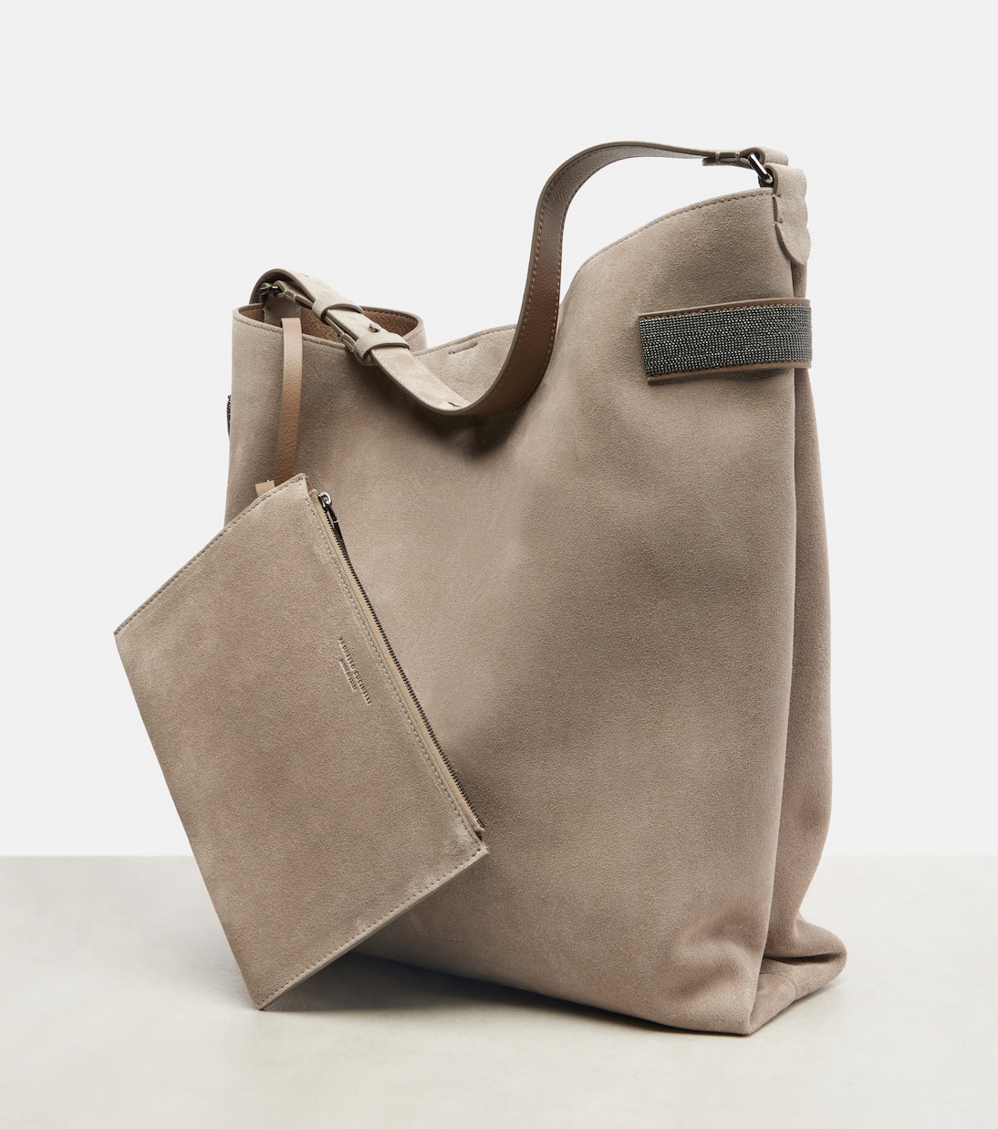 Essence Monili Large suede tote bag | Brunello Cucinelli
