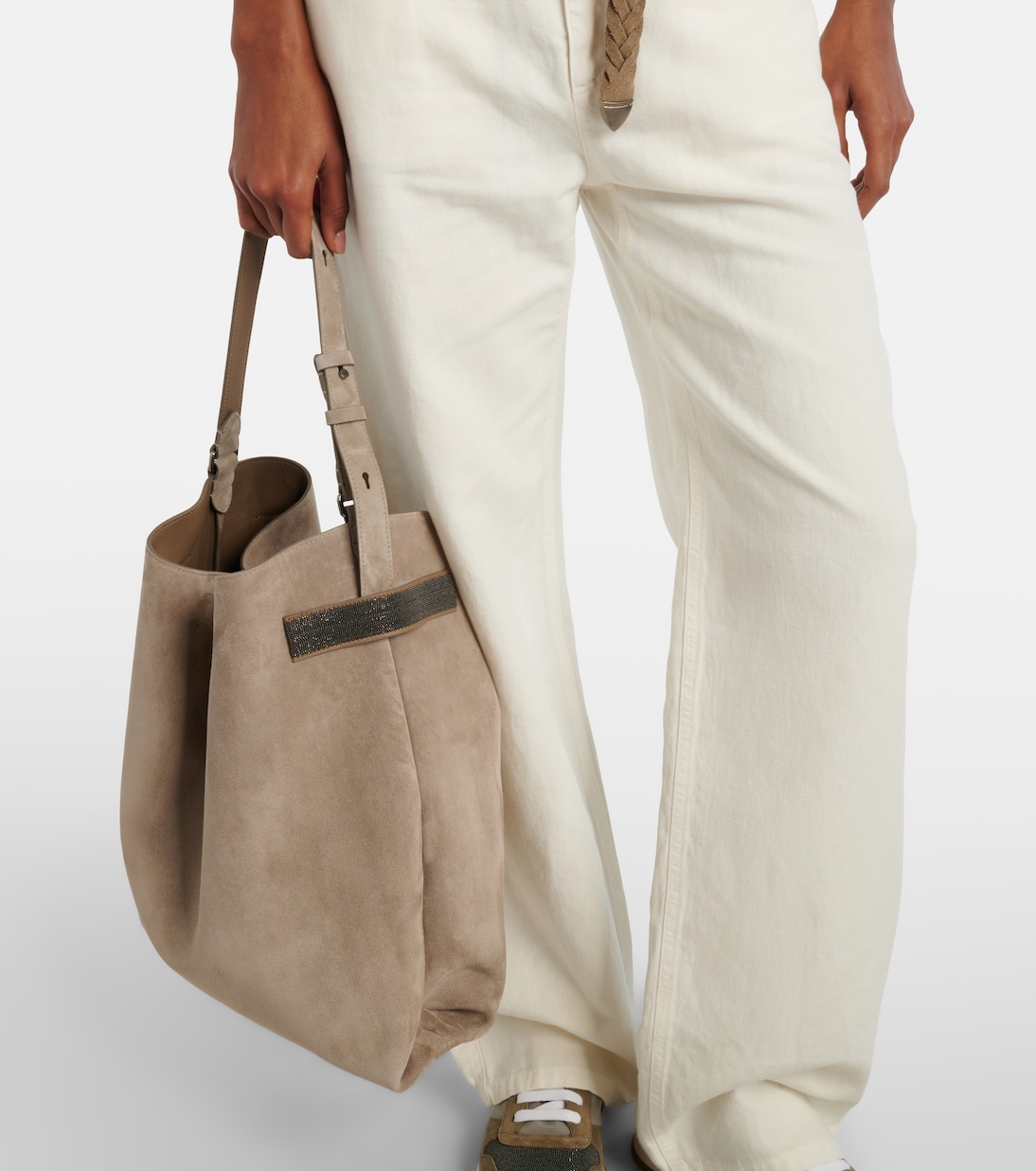 Essence Monili Large suede tote bag | Brunello Cucinelli