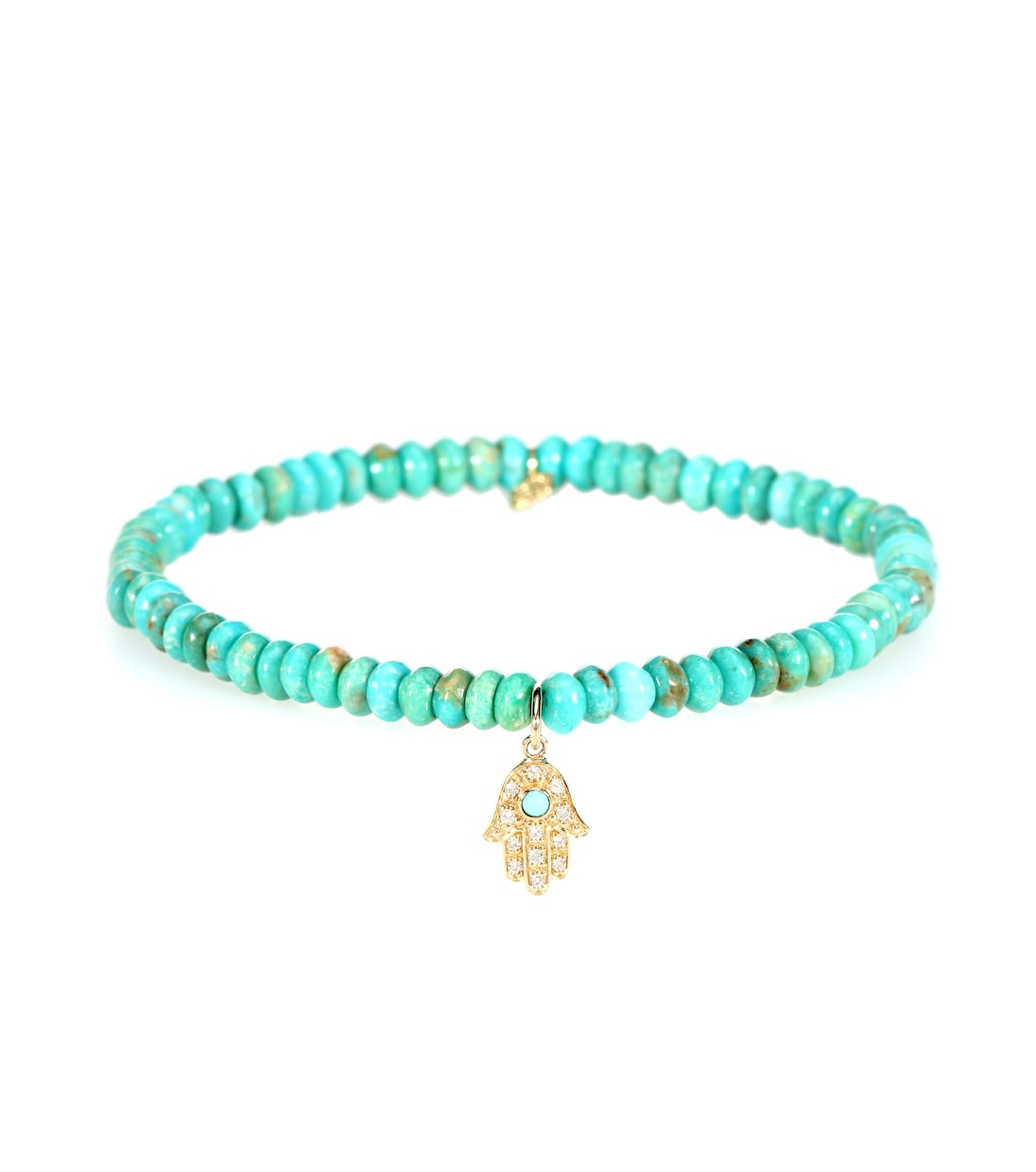 Baby Hamsa beaded bracelet with 14kt yellow gold charm, turquoise and diamond | Sydney Evan