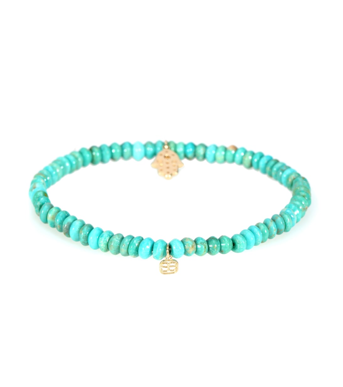 Baby Hamsa beaded bracelet with 14kt yellow gold charm, turquoise and diamond | Sydney Evan