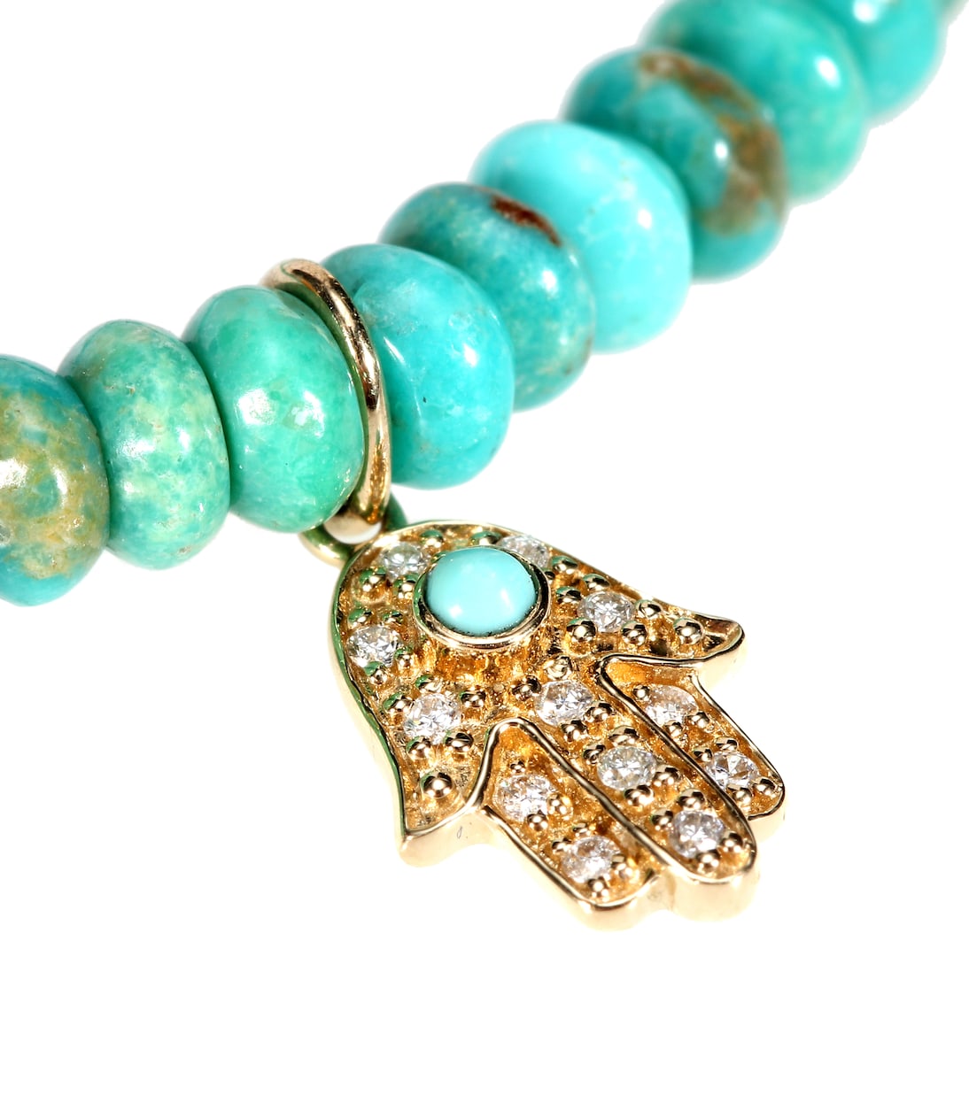 Baby Hamsa beaded bracelet with 14kt yellow gold charm, turquoise and diamond | Sydney Evan