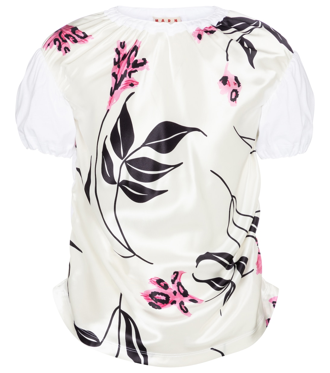 T-shirt a stampa floreale in raso e cotone | Marni