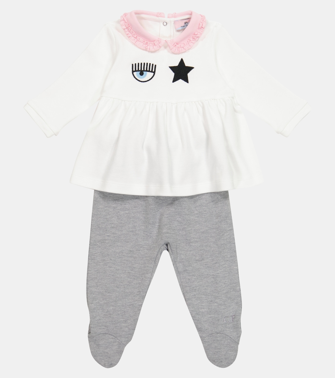 x Chiara Ferragni Baby Eyestar cotton blouse and pants set | Monnalisa