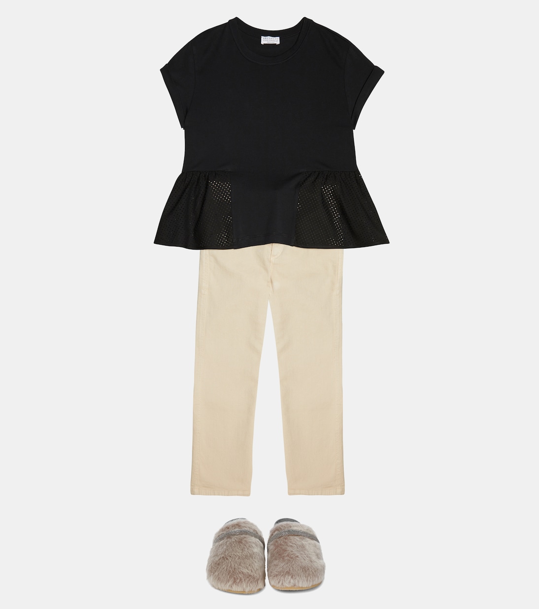 T-Shirt aus Mesh und Baumwolle | Brunello Cucinelli Kids