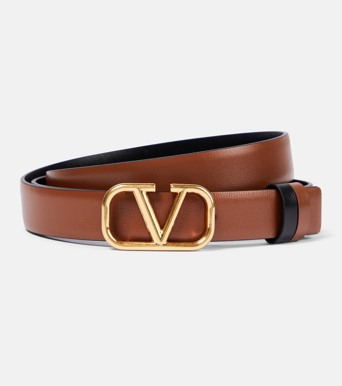 ベルト VALENTINO BROWN LEATHER VLOGO BELT VLogo Signature reversible leather belt in brown - Valentino