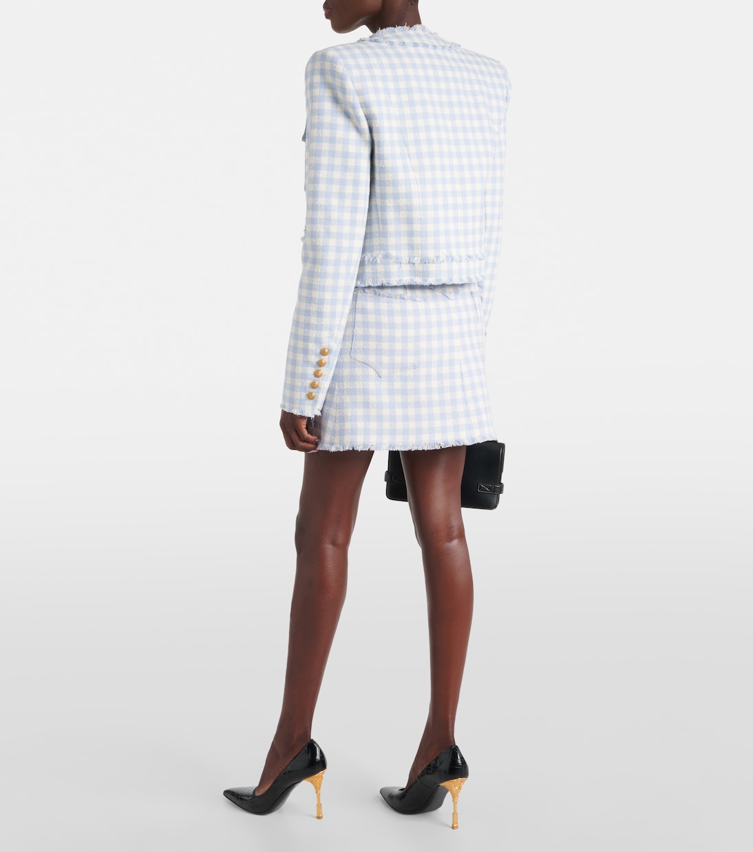 Chaqueta de tweed de algodón a cuadros | Balmain