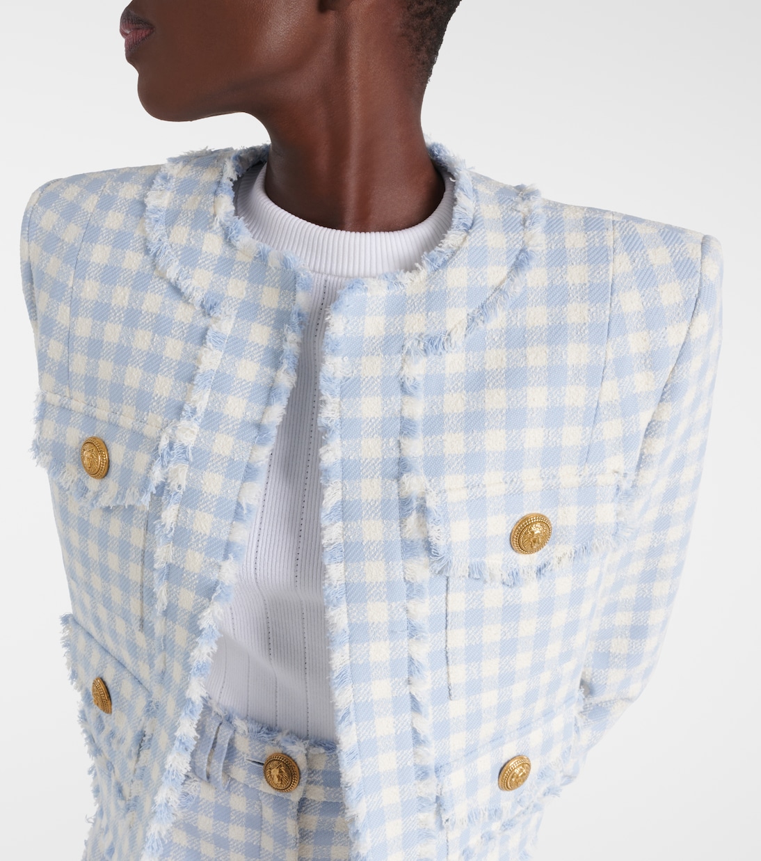 Chaqueta de tweed de algodón a cuadros | Balmain