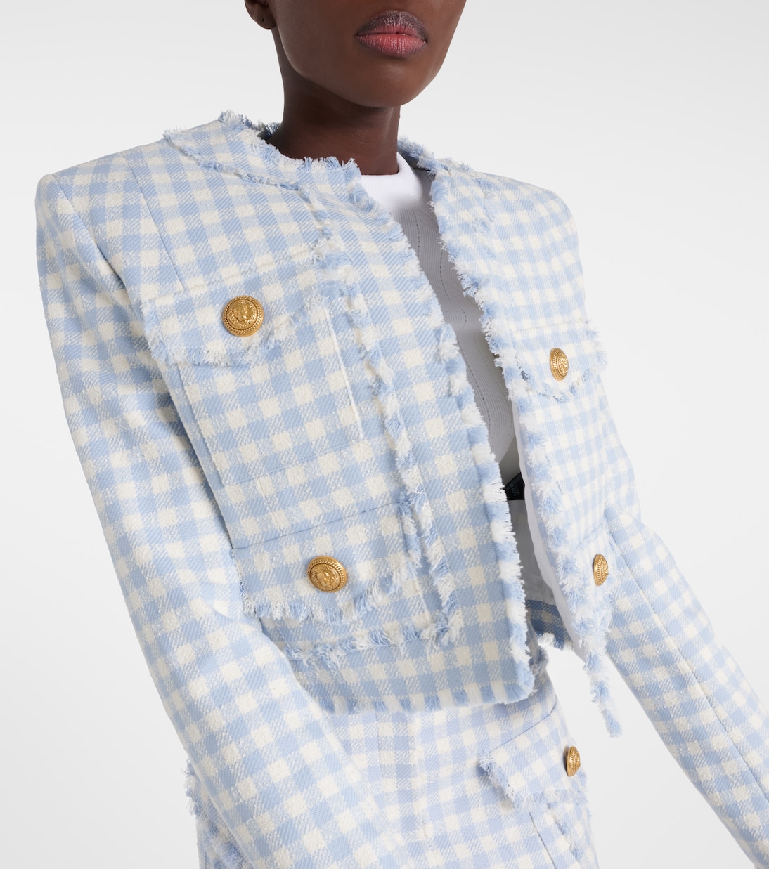 Chaqueta de tweed de algodón a cuadros | Balmain