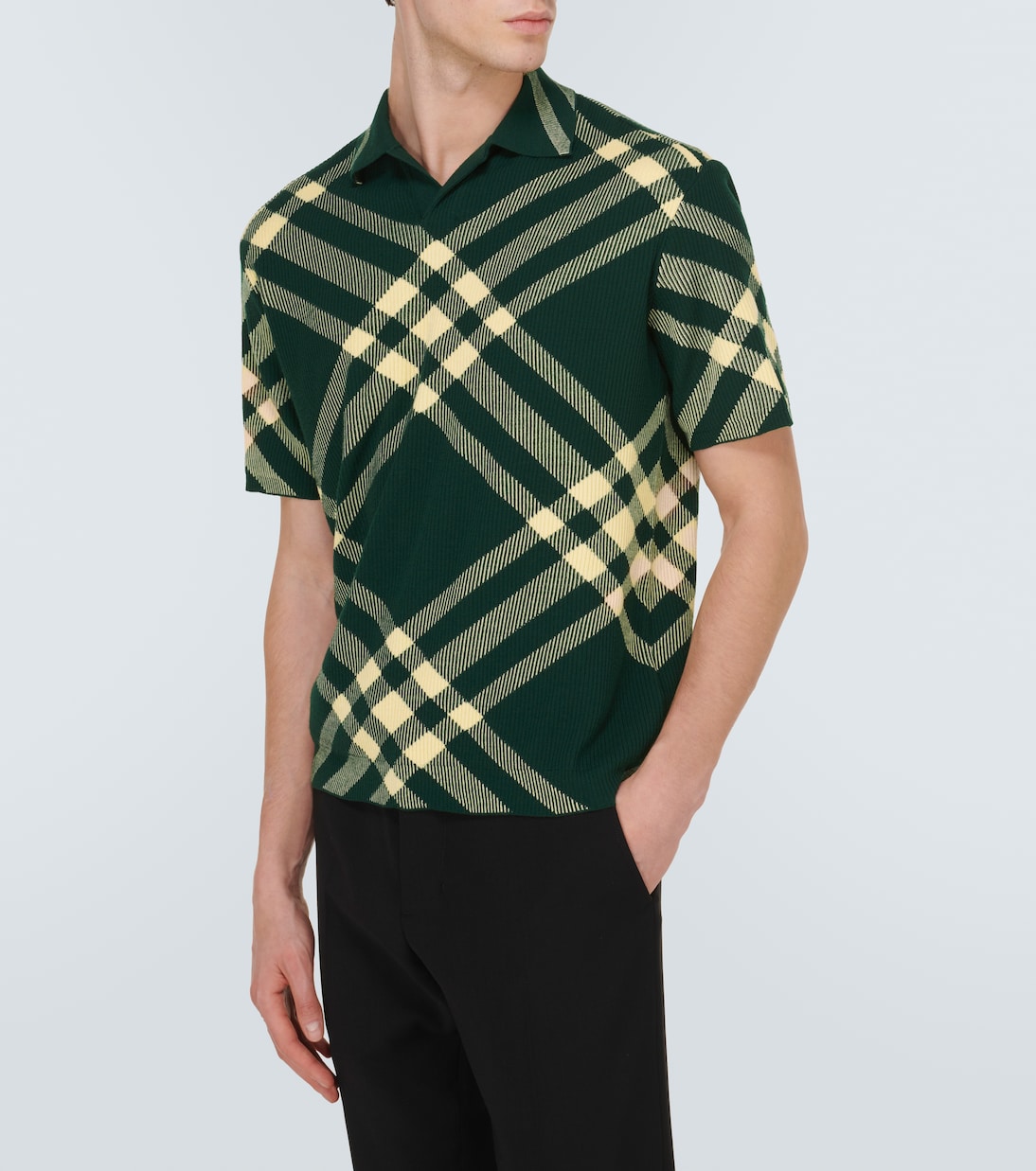 Checked wool blend polo shirt in green Burberry Mytheresa