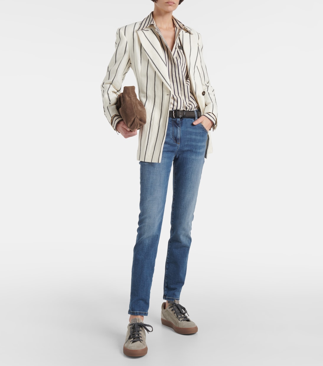 Jeans skinny cropped de tiro alto | Brunello Cucinelli