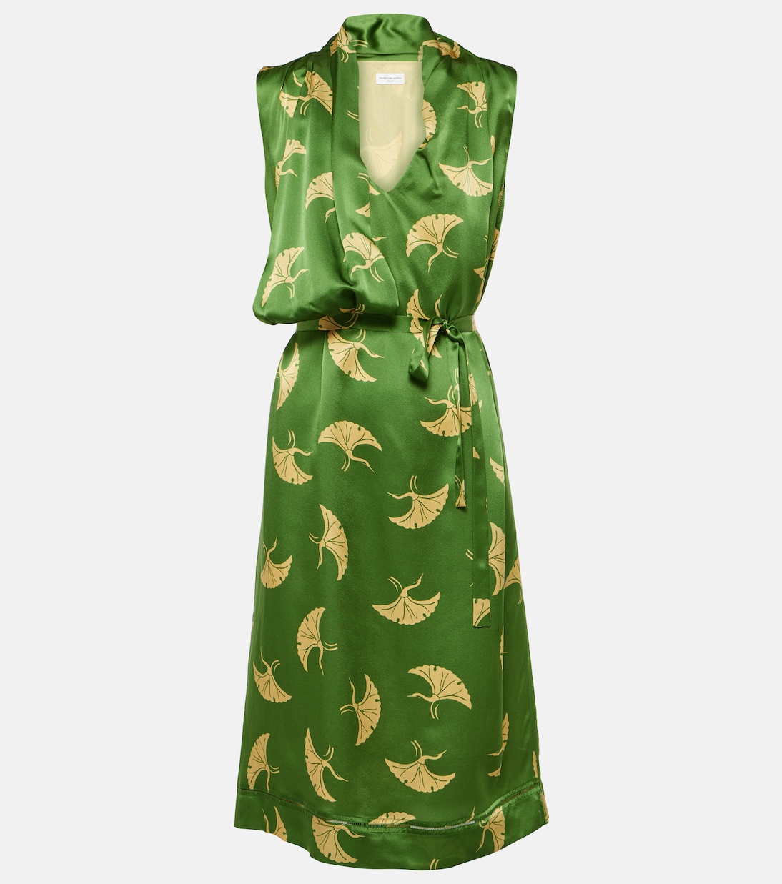 Abito midi in raso di seta con stampa | Dries Van Noten