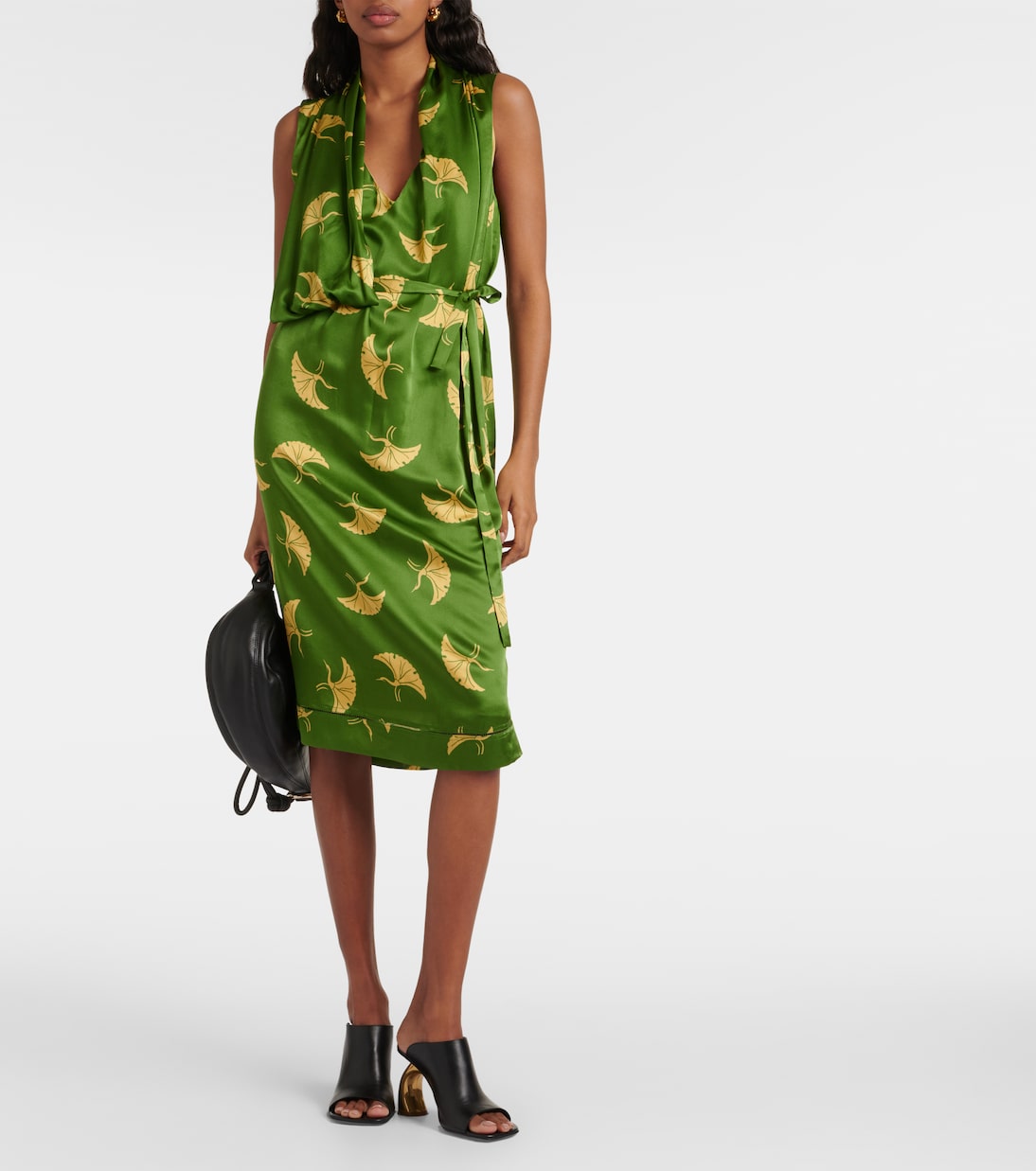 Abito midi in raso di seta con stampa | Dries Van Noten