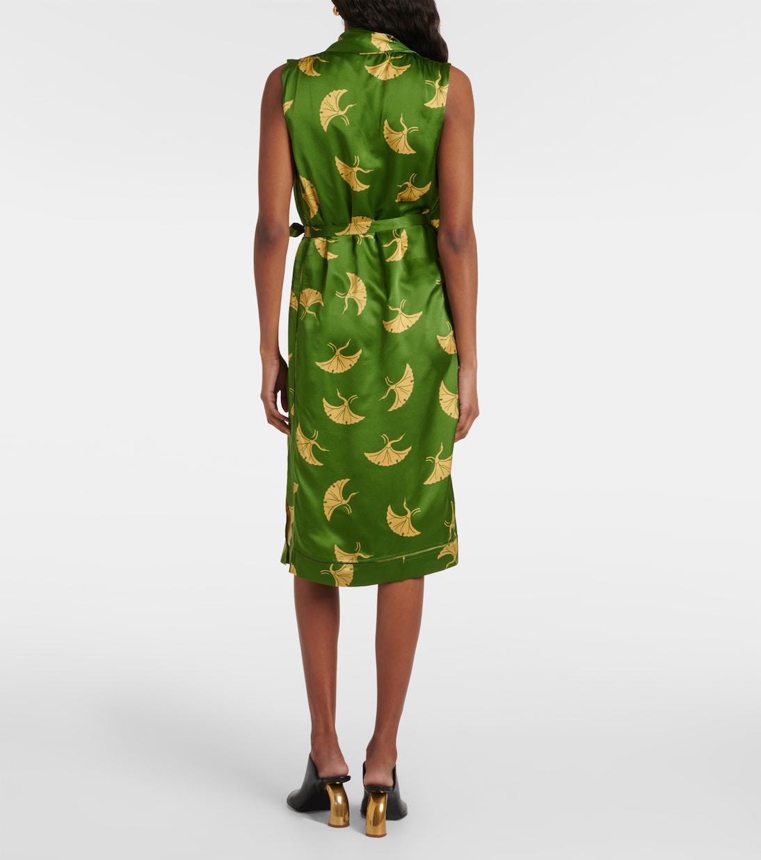 Abito midi in raso di seta con stampa | Dries Van Noten